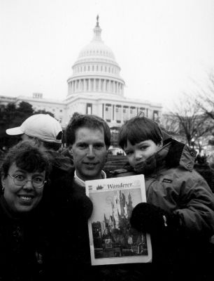 01-25-01
Posing with a copy of The Wanderer outside the Capitol Building in Washington, DC during last Saturdays Inauguration Ceremony to swear in President George W. Bush are Mattapoisett residents (l. to r.) Carrie Tucker, Tom Tucker, and their son, six-year-old Tommy Tucker, a student in Mrs. Evans Grade 1 class at Center School. The family obtained tickets to the historic event through Congressman Barney Franks office. (Photo by and courtesy of Carrie Tucker.) 1/25/01 edition
