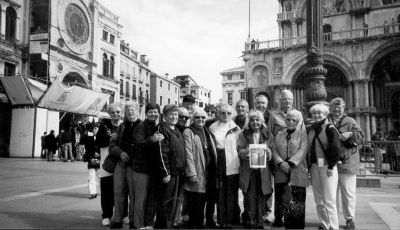 05-03-01
Members of the Mattapoisett Touring Club pose with a copy of The Wanderer in St. Marks Square and Basilica in Venice, Italy during a recent 13-day trip which also included Rome and Florence. Picture submissions of our readers wandering with The Wanderer continue to come in ... and well make every effort to publish each and every photo as space allows. 5/3/01 edition
