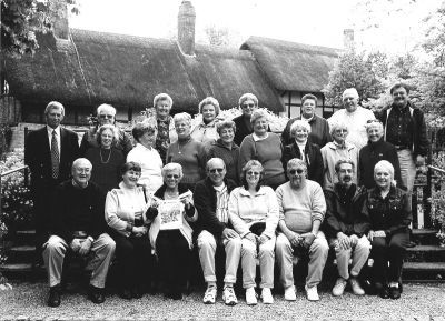 051503-1
Members of the Mattapoisett Touring Club are pictured here with two literary landmarks: a copy of The Wanderer and just outside William Shakespeares wifes childhood home, Ann Hathaways thatch-roofed cottage, at Stratford-Upon-Avon in England during a trip on May 7. 5/15/03 edition
