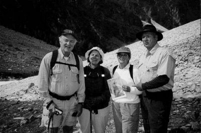 08-09-01
The Schuberts from Mattapoisett and the Kemps from Marion took a copy of The Wanderer (not just any copy, but the one with the Seahorse on it) all the way to Kandersteg, Switzerland last month where the couples hiked as high as they dared over the receding glaciers. Pictured here are (l. to r.) Dick Kemp, Laurie Kemp, Mary Schubert (holding Wanderer), and Allan Schubert. 8/9/01 edition
