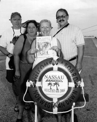 112504-3
(L. to R.) John and Dawn Vilandry of New Bedford and Charles and Lauren Rodrigues of Mattapoisett recently took a seven-day cruise out of New York to Nassau, in the Bahamas and remembered to take along a copy of The Wanderer with them to pose for this picture. (Photo courtesy of Lauren Rodrigues). 11/25/04 edition
