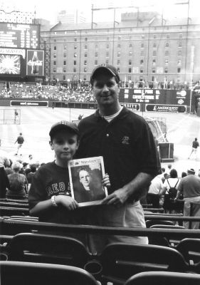 122304-1
Mark Sanford and his son, Griffin Sanford, pose with a copy of The Wanderer at Camden Yards, MD, during a game between the Boston Red Sox and Baltimore Orioles. Of course, the World Series Championship Red Sox team won! 12/23/04 edtion
