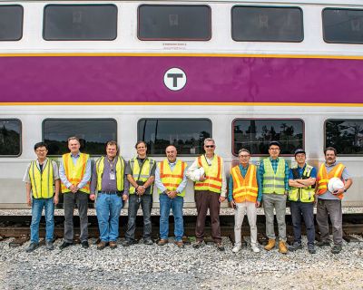 MBTA Commuter Rail
The initial group of brand-new MBTA Commuter Rail cars destined for Rochester were in West Wareham on June 16, nearing the end of a long journey that took the cars from South Korea where they were constructed to Baltimore, Maryland, where they were put on rails and eventually brought to Massachusetts and welcomed by a crew of MBTA personnel. The cars will be part of the MBTA’s new South Coast Rail expansion. Photos by Ryan Feeney
