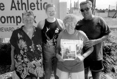 6-21-01-4
LuAnn, Alyssa, Lois and Donald Tucker (formerly of Mattapoisett) pose with a copy of The Wanderer at Flutie Athletic Field in Melbourne Beach, Florida during a recent trip. 6/21/01 edition
