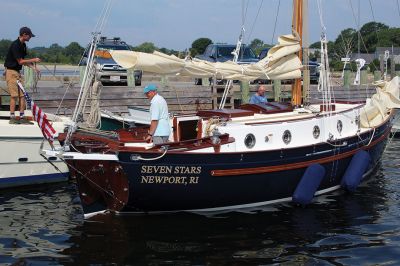 Seven Stars
Paul Thompson, a native of England, is the builder and captain of “Seven Stars,” a sailboat the recently retired engineer needed 20 years to build in his yard in upstate New York. On August 14, the harbormaster's staff assisted in launching the boat into Mattapoisett harbor. Photos by Mick Colageo
