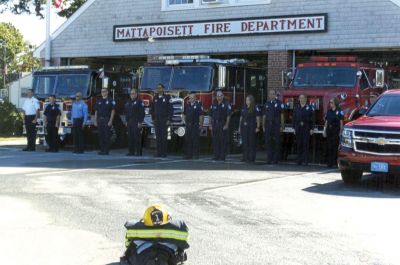 September 11
Mattapoisett firefighters gathered for a 20th anniversary remembrance of the September 11, 2001 attacks on the United States. From left: Captain Andrew Murray, Ryan Noonan, Brian Connelly, Justin Blue, Steve Mills, Barry Lima, Joe Tripp, Marc Nadeu, Kailyn Days, Eric Pimental, Angelene Perry, and Rebecca Longworth. Photo courtesy of the Longworth Family
