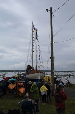 Arabella
A large crowd gathered on a rainy Saturday morning at Shipyard Park and Mattapoisett Harbor to witness the launch of “Acorn to Arabella,” a wooden sailboat made by hand in western Massachusetts. Photos by Mick Colageo

