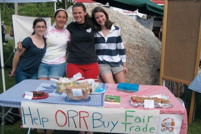 Bake Sale
ORR students Bridget Costa, Jessica Belliveau, Amanda Tilden, and Anne Roseman, members of Old Rochester's S.O.L.E. (Students Organizing Labor Equality), recently held a bake sale during the Tri Town Farmer's Market to buy fair trade soccer balls for ORR's soccer teams. Also participating in the fundraiser were Hannah O'Day and Emily Roseman. Photo courtesy of Jean Roseman.

