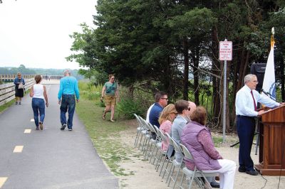 Shining Tides Multiuse Pathway
The official opening of the Shining Tides multiuse pathway took place on June 12 with approximately 75 people gathered to applaud the 20-year effort. The Massachusetts Department of Transportation hosted the ribbon-cutting event where the elevated bridge span crosses the Mattapoisett River and Eel Pond marshlands. Representative William Straus noted the hard work of both local volunteers and government members, as well as the support and work done by those associated with Secretary of Transportation 
