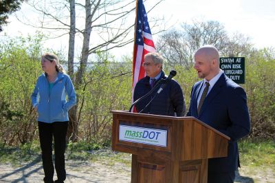 Mattapoisett Bike Path
It’s official! The ground has been broken for the next phase of the Mattapoisett bike Path! On April 25, MassDOT officials, town officials, YMCA reps, and Representative Bill Straus joined Mattapoisett residents in a celebratory ceremony early Thursday morning to reflect on the project’s long journey and throw some ceremonial sand with shiny silver shovels. Photo by Jean Perry
