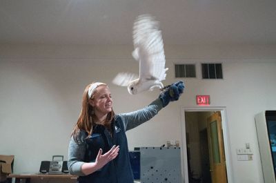 Birds of Prey
Emily George of the Mass Audubon society shows off one of the guests at the “Birds of Prey” event on Friday at the Marion Natural History Museum. Photo by Felix Perez. 
