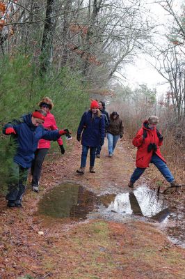 The Bogs in Mattapoisett 
The Buzzards Bay Coalition on Saturday, January 16 led a group through The Bogs in Mattapoisett for a winter hike. Walkers donned raingear just in case the rain wasn’t quite over yet. Photos by Colin Veitch
