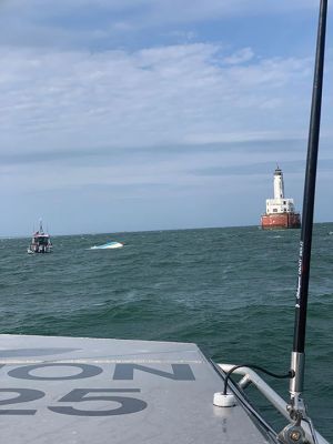 Capsized Boat
On Saturday, a 21-foot boat with five people aboard capsized in Buzzards Bay. All were brought to safety by the Mattapoisett Harbormaster Department and Mattapoisett Fire Department. Photo courtesy Marion Fire Department
