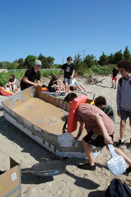 Cardboard Boats
Grade 7 students at Old Rochester Regional Junior High School took to the beach on Tuesday morning for a field day at the Mattapoisett YMCA that featured a cardboard boat race. The boats were designed entirely of cardboard and duct tape. The SCOPE program also included making tie-dye T-shirts. Photos by Mick Colageo
