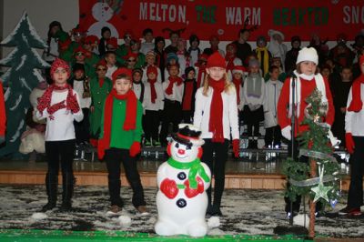 Melton The Warm-Hearted Snowman
The students of Center School performed their holiday production of Melton The Warm-Hearted Snowman to a full house of adoring family members and friends on Thursday December 19th.  Directed by Ms. Willow Dowling the entire student body lent their talents and enthusiasm to this story of a snowman ‘born’ with a warm heart.  Photo by Marilou Newell
