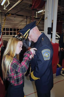 Chief King
Jason King was sworn in as Mattapoisett's new police chief on December 16. The event was the featured agenda item in a Select Board meeting held in the new fire station. Photos by Mick Colageo
