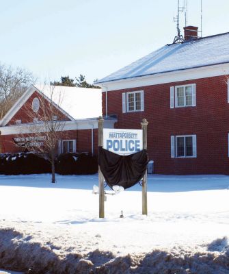In Memory
The Mattapoisett Police Department draped its sign in black to recognize the passing of Detective Lt. Paul Silveira, who died at the age of 60 on January 14, 2011. Lt. Silveira started on the Mattapoisett force in 1984. Photo by Laura Pedulli. January 20, 2011 edition
