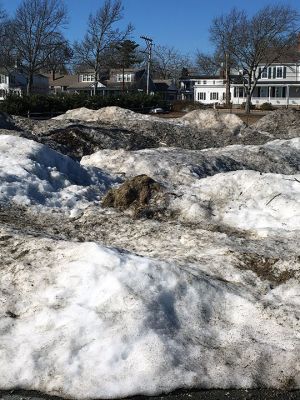 Dirty Snow
Miniature mountains of dirty snow resemble a moonscape at Town Beach by Barstow Wharf in Mattapoisett. Since a classic Nor’easter dumped up to 20 inches of snow on the south coast weeks ago, the area was hit again last weekend. Photo by Marilou Newell
