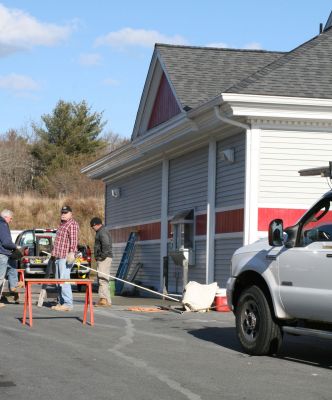 New Drive Thru
Workers continues on the new Drive-thru at Dunkin' Donuts after the Mattapoisett Land Trust lost their appeal to block construction. Photo by Paul Lopes
