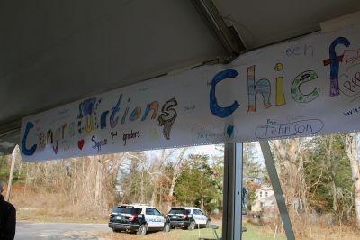 Chief Garcia Retires
At 2:06 pm on Friday, December 11, Marion Chief of Police John Garcia signed off to radio dispatch, ending his shift and a law enforcement career that spanned three and a half decades. The Town of Marion recognized his retirement with a drive-thru sendoff outside the Cushman Community Center. School children created a banner for the occasion that included greetings from the Board of Selectmen, Fire Department, town and school district officials, police cruisers from several towns across southeastern Mass
