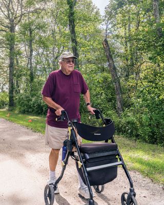 Long Walk
At age 88, Brad Hathaway is nearing the completion of his mission to walk the equivalent of the earth’s 24,901 mile circumference, and he is dedicating his effort to fundraising for the Mattapoisett Land Trust.  Photo by Ryan Feeney.
