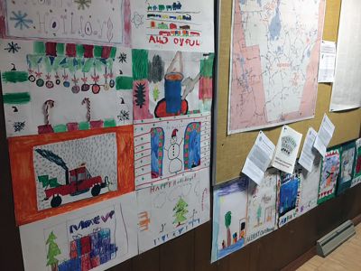Christmas Posters 
Christmas posters created by RMS fifth graders hang on the walls of Town Hall, a tradition in Rochester year after year. The winner of the poster contest was Arianna Vinagre, who got to light the tree at the tree lighting ceremony. 
