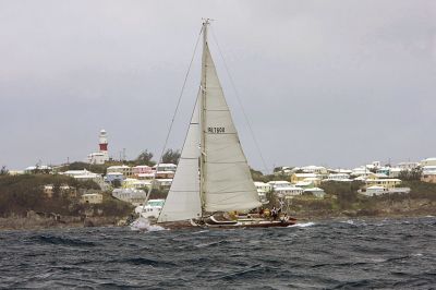 Record Breaker
The Marion to Bermuda Yacht Race saw a new broken record on Monday, June 20, at 11:30 am EST, when the first boat Lilla crossed the finish line in Bermuda. Lillas run was the shortest ever for the race, coming in at just under 69 hours. Included in the crew of the winning Lilla were Mattapoisett residents and boat owners Simon and Nancy De Pietro. Photo by Fran Grenon. June 23, 2011 edition
