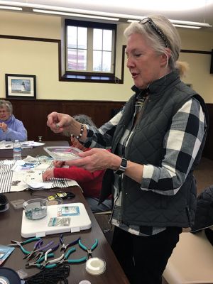 Robin Ragle
Robin Ragle, craftsman, and jewelry maker, brought her talents to the Mattapoisett Library on February 1. Ragle demonstrated techniques for making earrings and bracelets. Photo by Marilou Newell

