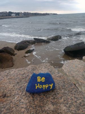 Be Happy
Taking my daily social distancing walk  at the Mattapoisett town beach, as soon as I saw the painted rock, I instantly picked up my pace! I’m grateful for living in Mattapoisett. Photo by Joanne Doherty
