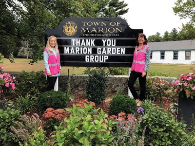 Marion Beautification Initiative
The Marion Beautification Initiative, made up of members from the Marion Garden Group, is excited to finally have the new reader board installed at the corner of Routes 6 and 105. With their mission statement, “To identify and improve strategic public areas within Marion by enhancing them with gardens and landscaping,” the group has used donated funds to target specific town-owned areas to add beautiful landscaping. Photo courtesy Robin Ragle-Davis
