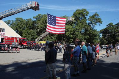 September 11 Ceremony
The Town of Marion held a ceremony on September 11 to mark the 20th anniversary of the terrorist attacks on the United States, the courage shown by first responders, and the memory of those who made the ultimate sacrifice in service to their nation. Senator Marc R. Pacheco was on hand and joined Marion officials in addressing the gathering. Pictured from left: Town Administrator Jay McGrail, Select Board member John Waterman, Senator Pacheco, Select Board member Randy Parker, Chief of Police Richard Nighell
