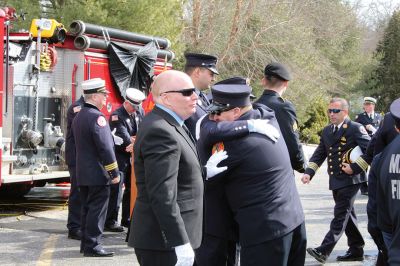 Marion Fire Department 
Sunday was a solemn day for the Tri-Town and its first responders as many gathered to honor Thomas Nye, 72, a 45-year veteran of the Marion Fire Department who died February 27 in the line of duty. Over 100 firefighters, police officers, and EMS personnel from the Tri-Town and beyond marched together down Route 6 in Mattapoisett on March 3 to pay their respects to their fallen comrade who suffered a cardiac arrest at home after assisting in a fire call the night before. Photos by Jean Perry

