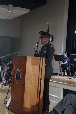 Marion Veterans Day 
Marion held its Veterans Day ceremony on November 11 at Sippican School, inviting former Selectman Jonathan Henry, retired Army Reserve colonel, as its keynote speaker, along with Selectman Norm Hills, who has been retired from the Navy for 30 years. Photos by Jean Perry
