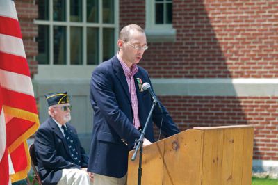 Mattapoisett’s Memorial Day 
Keynote speaker James Holmes, of the Newport Naval War College, delivered a message that focused on us as a country reaffirming our support and commitment to our troops, past and present, and to live up to the standards for which they fought and died.  Photo by Eric Tripoli.
