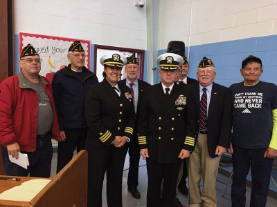 Mattapoisett Veterans Day
Mattapoisett invited guest speaker to give the main address at the annual Veterans Day observance at Old Hammondtown School on Monday. The ceremony was hosted by Rachel Perron, the new Commander of the American Legion Post 280. Photos by Marilou Newell
