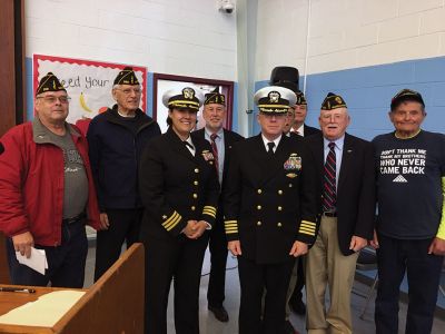 Mattapoisett Veterans Day
Mattapoisett invited guest speaker to give the main address at the annual Veterans Day observance at Old Hammondtown School on Monday. The ceremony was hosted by Rachel Perron, the new Commander of the American Legion Post 280. Photos by Marilou Newell
