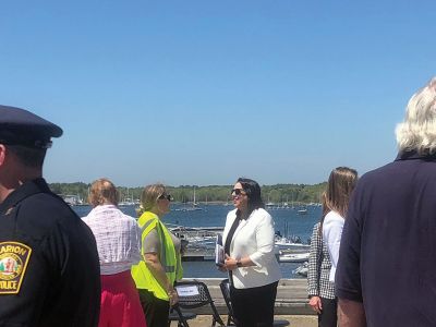 Marion’s new Maritime Center
Lieutenant Governor Kim Driscoll visited Island Wharf on May 22 to see the ongoing construction of the Marion’s new Maritime Center that will serve as the new Harbormaster headquarters. Photos by Jared Melanson
