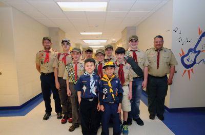 Marion Annual Town Meeting
 The Marion Boy Scouts and Cub Scouts kicked off Town Meeting season by presenting the flag and leading the pledge of allegiance at this years Marion Annual Town Meeting. Back Row L to R: Robert Reichert - Asst Scout Master, Chris Horton, Sam Gordon, Dylan Villa, David Sheldon, Paul St.Don - Scoutmaster. Middle Row: Jack Gordon, Jackson St.Don, Alex Reichert. Front Row: Lee Grondin and Nicolas Miedema. Picture by Felix Perez
