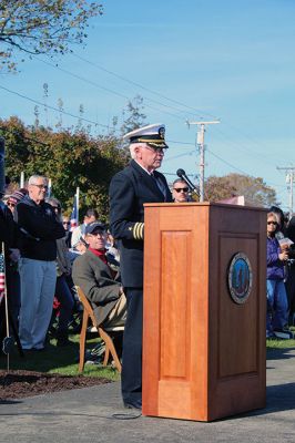 Marion Veteran's Day
James R. Holmes, the J.C. Wylie Chair of Maritime Strategy at the Naval War College in Newport, Rhode Island, spoke to Marion citizens gathered at Old Landing for Veterans Day observances on November 11. Also speaking were Select Board Chair Norm Hills, Town Administrator Jay McGrail, and the Reverend Eric E. Fialho, rector of St. Gabriel’s Episcopal Church. Supporting with their participation were Marion Cub Scouts and the Sippican Elementary School Band under the direction of Hannah Moore. 
