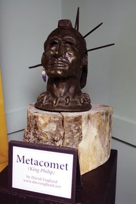 Metacomet
The bronze sculpture “Metacomet” will be on display at the Mattapoisett Historical Museum for the next few weeks, on loan from artist David Englund. Englund has a penchant for the underdog, saying he chose Metacomet AKA King Phillip as his subject matter because of history’s bias against him. “I knew his history as a warrior and I know he wasn’t given a fair shake by the historians,” said Englund. Photo by Jean Perry
