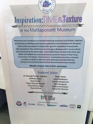 Mattapoisett Museum
The Mattapoisett Museum opened its Summer 2019 exhibit on June 27 titled “Inspiration: Time & Texture.” Local artists, including members of Center School’s third grade class, created works of art inspired by objects in the museum or of historical significance to the town. There are 12 works in the main gallery plus the students’ submission, an interpretation of Center School’s clock tower in the Museum’s carriage house. Photos by Marilou Newell
