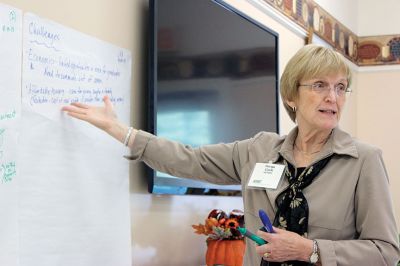 New England School Development Council
Marge Clark of the New England School Development Council conducts a forum at the Rochester Council on Aging last week. Clark was visiting the ORR School District as part of its strategic planning process. Photo by Nick Walecka.
