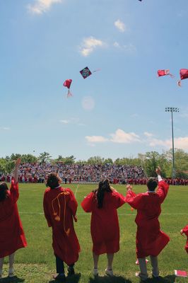 Class of 2022
Old Rochester Regional High School graduates toss their caps high into the air at the conclusion of Saturday's graduation exercises on the Mattapoisett campus. A beautiful Saturday afternoon greeted families, friends and supporters of the Class of 2022, which was led in the procession by Valedictorian Amaya McLeod, Class President Mackenzie Marie Wilson, Class Vice President John Joseph Kassabian and Class Treasurer Eddie Gonet. Photo by Mick Colageo

