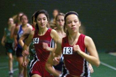 ORR Track
Old Rochester Regional High School indoor track and field team took first in most of the events of the meet held at Greater New Bedford Regional Vocational Technical High School on Monday, December 31.  ORR was in competition against several area high schools including GNB and Fairhaven High School.  In the races, the ORR girls took first place in the 50 HH, 50 D, 600M, 300M, and 1M.  They were also first in the shot-put competition and high jump.  Photo by Eric Tripoli
