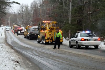 Slippery Roads
Slippery conditions caused by the wintery mix of ice and rain caused a Guard oil truck to skid off Mattapoisett Neck Road, just off of Route 6, and tip over. The rollover  which occurred shortly before 9:00 am this morning  caused about 20 gallons of oil to spill,.
