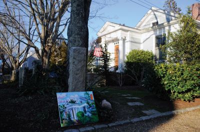 Family Masterpiece 
With the help of unseasonably warm weather, Visual Artist Jill Hoy paints a Mattapoisett Village home. The artwork was commissioned by two children for their parents as a surprise 30th anniversary gift. Photo by Felix Perez.
