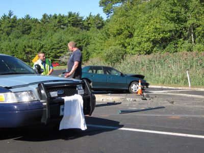 Accident on 195
A green Pontiac struck a state trooper's vehicle on 195 westbound on September 15, 2010 at the Mattapoisett 19A exit. Both the driver of the Pontiac and the state trooper were hospitalized. Photo by Anne O'Brien-Kakley.
