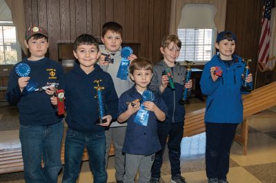 Pinewood Derby
Marion Pack 32 Cub Scouts had a successful Pinewood Derby on Saturday, February 9. The top 3 finishers (Jack Goodwin #11, Webelos1; Jackson Daniel, #14, Webelos1; and Peter Hurd, #1, Bear) will advance to the regional races. Photos by Richard Van Inwegen
