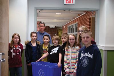 RMC Recycling
Several Rochester Memorial fifth graders gathered with Mr. Kinsky to explain how recycling happens at the school. L to R: Abigail Bergenheim, Elsie Buckley, Christopher Conde, Liam Lynch Riley Reed, Michaela Brez, Sydney Green and Tyler Kulak. Teacher Tom Kinsky is in the rear. Photo by Joan Hartnett-Barry
