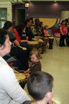 RMS Drum Circle
Otha Day led about 50 people in a drum circle on Monday, April 30 in Rochester Memorial School cafeteria. The event was sponsored by the RMS PTO. Photos by Laura Fedak Pedulli. 
